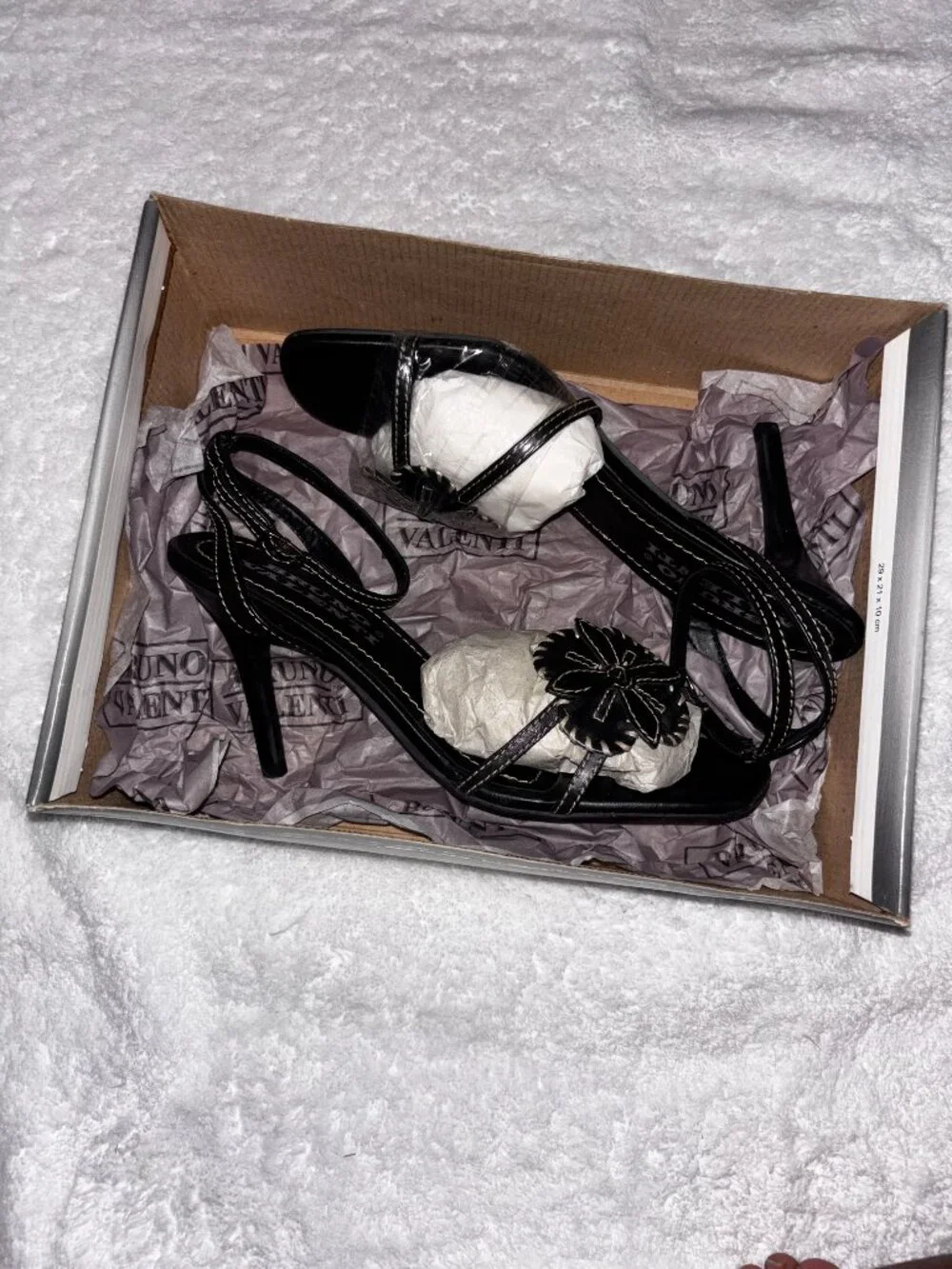 Bruno Valenti Women’s Black Ankle Strap Dress Sandals Floral | Size US 7.5